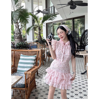 ĐẦM TƠ XỐP TAY CÁNH TIÊN XẾP TẦNG (Hồng) B.A.G.E.O / A.S.H.Y.L.E.Y - kèm ảnh thật cận chất