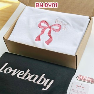 Áo thun THÊU cặp đôi BY.DUNI nam nữ form rộng Local Brand tay lỡ unisex, áo cặp bạn thân NƠ BABY