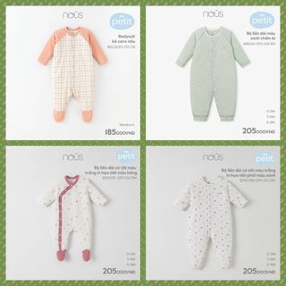 Nous - body dài tay có tất không tất nous petit họa tiết nf52a 0m 3m 6m full nf