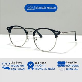 Gọng kính cận nửa viền Clubmaster cao cấp thời trang nam nữ mắt kính không độ chống ánh sáng xanh tia UV400 MINASO 113