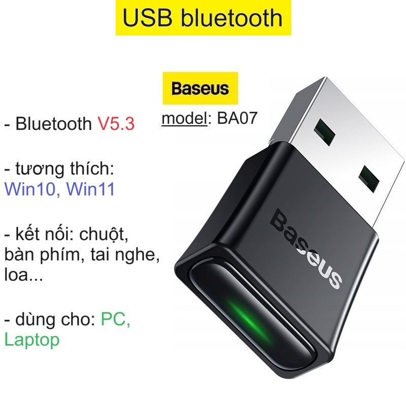 Usb bluetooth cho máy tính Baseus BA07 bluetooth V5.3 -Bảo Hành 6 tháng
