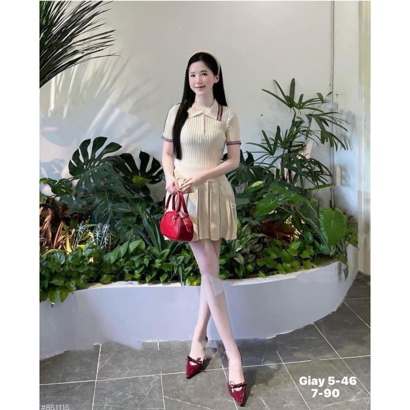 Set Áo Len Cổ Đức Phối Chân Váy Dập Li