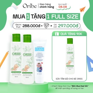 Combo 2 Sữa Tắm Gội Hằng Ngày Oriss + 1 Kem Chống Hăm, Ngăn Ngừa Rôm Sảy Cho Bé Oribebe