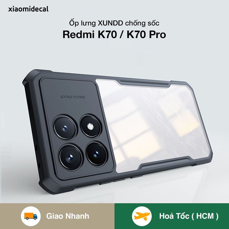 Ốp lưng XUNDD Redmi K70 / K70 Pro mặt lưng trong, viền TPU, chống sốc