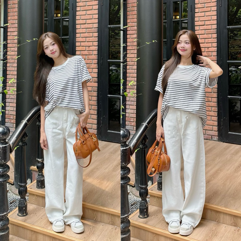 Quần Xuông Trắng Cạp Cao Basic Dễ Mix Đồ - Chuẩn Đẹp