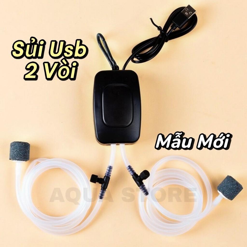 Máy Sủi Oxy 2 Vòi Cổng Usb MẪU MỚI dùng cho bể cá cảnh