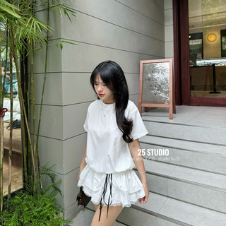 [ CÓ SẴN ] VÁY CỘC TAY PHỐI REN ĐÍNH NƠ NGỌC | by25