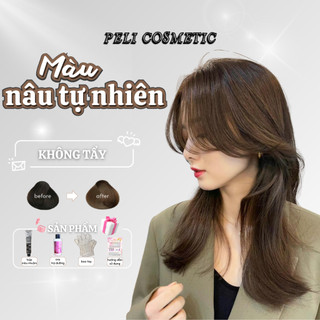 Thuốc nhuộm tóc màu NÂU TỰ NHIÊN thuốc nhuộm tóc không tẩy tặng kèm oxy trợ dưỡng và bao tay