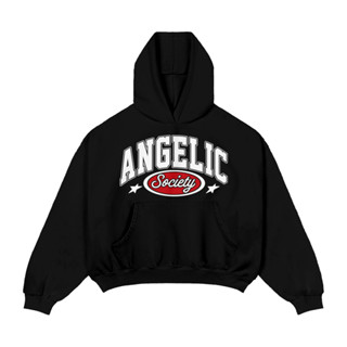 Áo HOODIE FROM BOXY ANGELIC SOCIETY  nỉ chân cua màu Đen Cotton Chính Hãng Angel Land Local Brand