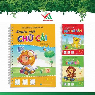 Sách - Bộ 3 Quyển Luyện Viết Thần Kỳ Tự Xóa Chữ Đẹp - Số Đẹp - Nét Cơ Bản Phiên Bản Chuẩn Tiếng Việt - Tặng Kèm Bút 5.0