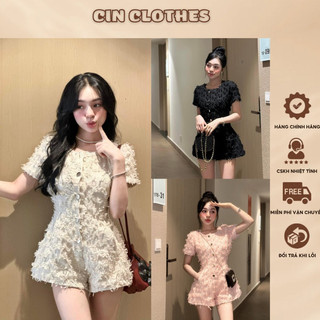Jumsuit dạ tweed khuy đồng 2 lớp cộc tay chiết eo dáng ngắn tiểu thư CINclothes