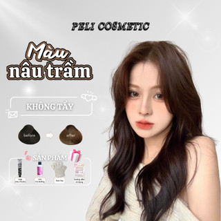  Thuốc nhuộm tóc màu NÂU TRẦM   tặng kèm oxy trợ dưỡng và bao tay   