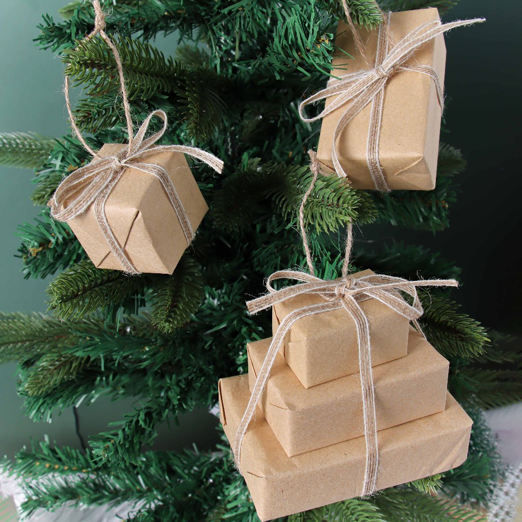Hộp Quà Nhí Handmade Trang Trí Noel Giáng Sinh Màu Nâu Trơn Vintage