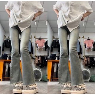 [Hàng Sẵn] Quần jeans dài nữ ống loe cạp cao màu bạc, quần bò dáng dài nữ ôm chân tua gấu đủ size SML