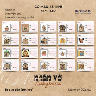 Set 48 Nhãn vở CAPYBARA (BẢN CÓ MÀU) siêu đáng yêu, dễ thương bóc dán đơn giản - Sticker Nhãn Tập, Sách Cute