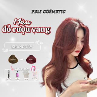  Thuốc nhuộm tóc màu ĐỎ RƯỢU VANG   thuốc nhuộm tóc tặng kèm oxy trợ dưỡng và bao tay   