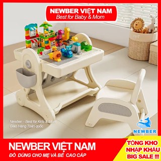 Bộ Bàn Ghế Đa Năng NEWBER Bàn Chơi Xếp Hình Kèm 300 Chi Tiết Lego, Bàn Học, Bảng Vẽ Tiện Lợi Cho Bé