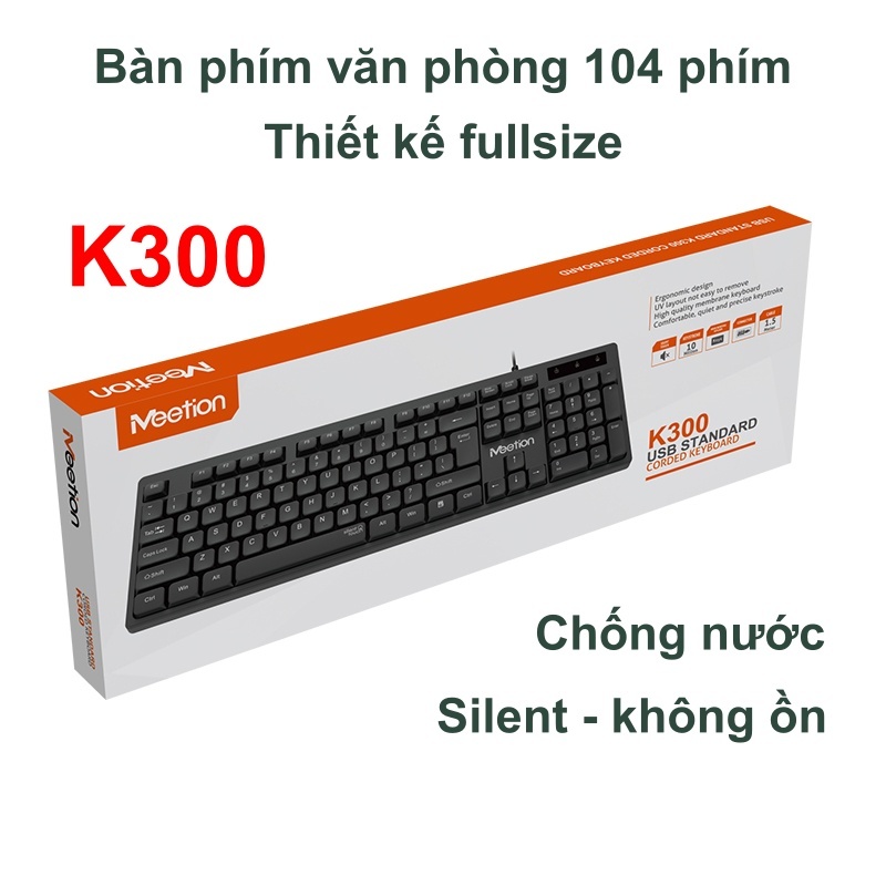 Bàn phím văn phòng chống ồn K300 MeeTion 104 phím thiết kế Ergonomic keycap gia công UV độ bền cao