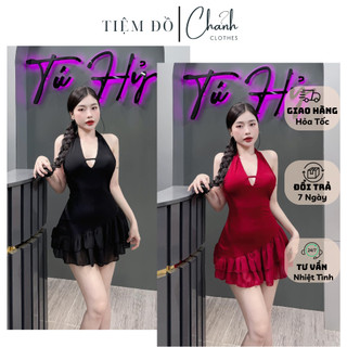 Đầm Body Cổ V Phối Bèo Sẵn Mút Kèm Quần Bảo Hộ Sexy Sang Chảnh