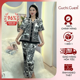 Đồ bộ nữ lụa mặc nhà GUCHIGUEM tay ngắn quần dài nhiều hình chất vải sang xịn chóng nhăn mặc nhà hay ra phố PJM016
