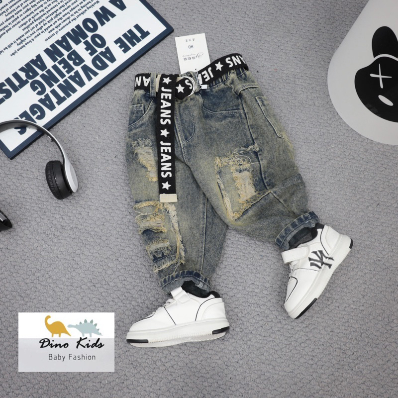 Quần dài bé trai, quần bò xanh cào rách sành điệu cho bé 10-30kg