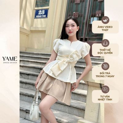 Chân váy nữ dáng xếp ly xòe màu nâu YAME YCV14