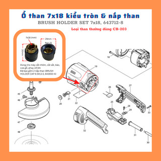 (1 cặp) ổ than CB-203A kiểu tròn dùng than 7X18 (MM) - Brush Holder 7x18, 643712-8)