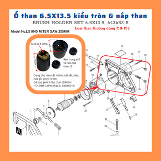 (1 cặp) ổ than CB-153A kiểu tròn dùng than 6.5X13.5 (MM) - Brush Holder, 643653-8