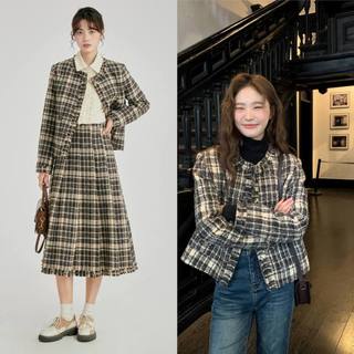 Set đồ nữ áo khoác dạ tweed dáng ngắn, chân váy dài qua gối dạ tweed chân váy chữ a dáng dài set đồ nữ sang chảnh sd677
