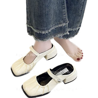  Giày sục da trơn mũi nhúm quai ngang hở gót đế vuông cao 5p  FULL HỘP  cho nữ s198 