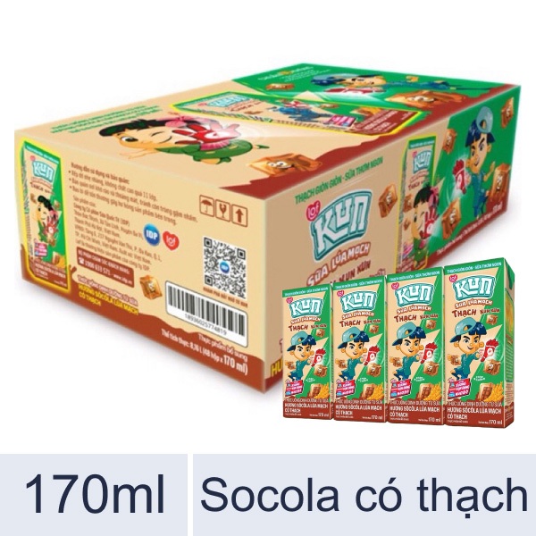 Thùng 48 hộp sữa socola lúa mạch LiF Kun có thạch 170ml (Kèm thẻ đổi quà trong thùng)
