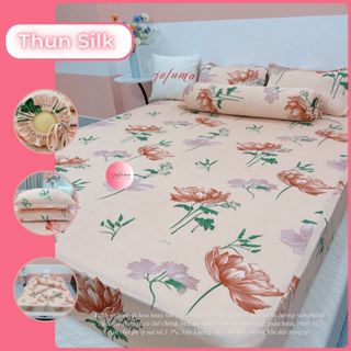Bộ ga giường 4 món thun lạnh Silk Jafuma 1m 1m6 1m8 cho nệm 3 đến 30cm | Bộ drap/ ga gối cao cấp