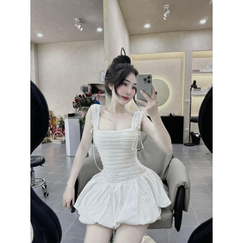 [CÓ MÚT] Váy Hai Dây Dáng Bí Xoè Phối Dây Nơ Điệu Đà Tặng Kèm Quần Bảo Hộ HV333 | BigBuy360 - bigbuy360.vn