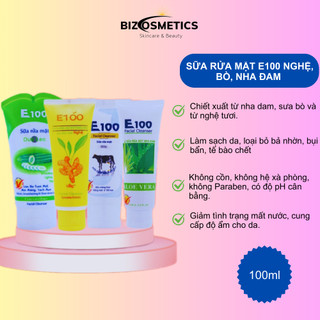 Sữa rửa mặt E100 nha đam, nghệ, dưa leo, sữa bò chính hãng 100ml