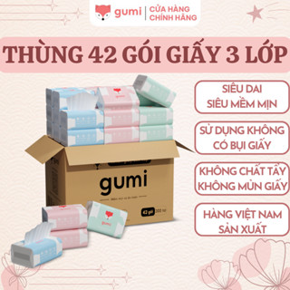 thùng 42 gói giấy ăn cao cấp Gumi 3 lớp mềm mịn, tiện lợi cho gia đình