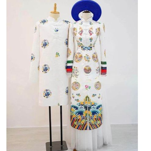 Áo dài nhật bình dành cho cặp đôi truyền thống, áo nhật binh cách tân in 3D sắc  net