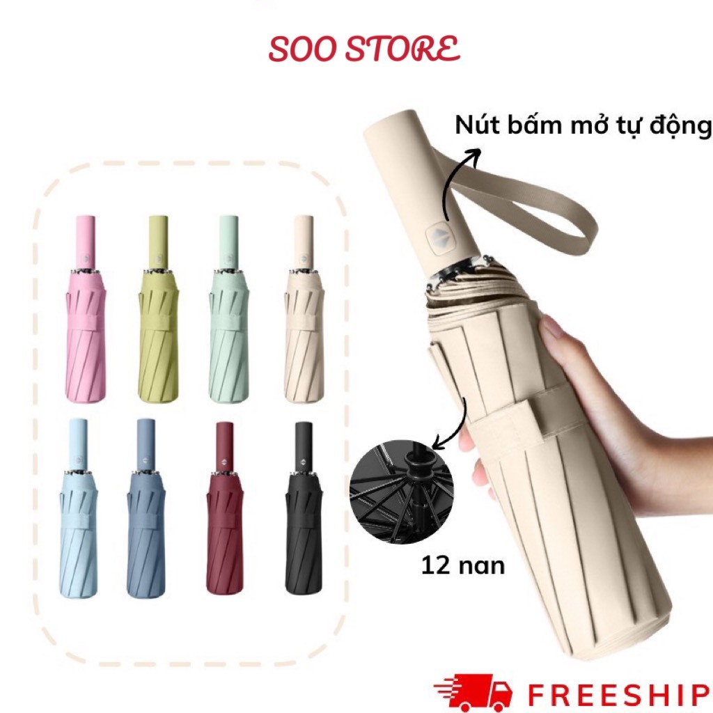 Ô dù che mưa đi nắng SooStore mở tự động gấp nhỏ gọn cầm tay 2 chiều cỡ lớn