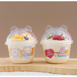 Set 100 Cốc Nhựa Tròn Nắp Tai Gấu 300ML đựng bánh, trà sữa,..