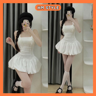 [CÓ MÚT] Váy Hai Dây Dáng Bí Xoè Phối Dây Nơ Điệu Đà Tặng Kèm Quần Bảo Hộ HV333