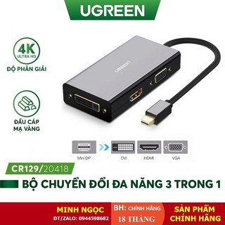 Bộ chuyển đổi Mini DisplayPort sang HDMI + VGA + DVI 24+1 Ugreen MD114 / 20417, 20418 - Hàng Chính Hãng
