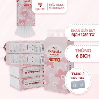 Thùng 6 bịch Khăn Giấy Gumi treo tường tiện lợi, an toàn Giấy ăn Gumi (Tặng kèm 3 móc treo tường)