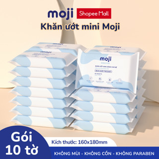 Set 16 gói khăn giấy ướt mini cho bé Moji gói 10 tờ không mùi vân chấm bi cao cấp