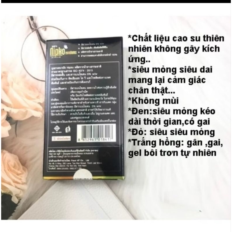 Bao cao su cao cấp nhập khẩu chính hãng Nipko chất liệu cao su tự nhiên siêu mỏng,trơn,gân gai cho cuộc yêu thăng hoa