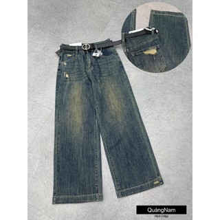Quần jeans nữ ống suông mài rách nhẹ kèm tang cài GC hàng Qccc