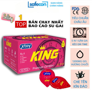 Bao cao su gai XTOY KING 5in1, kéo dài thời gian quan hệ, gân gai, nhiều gel bôi trơn - Hộp 10bcs