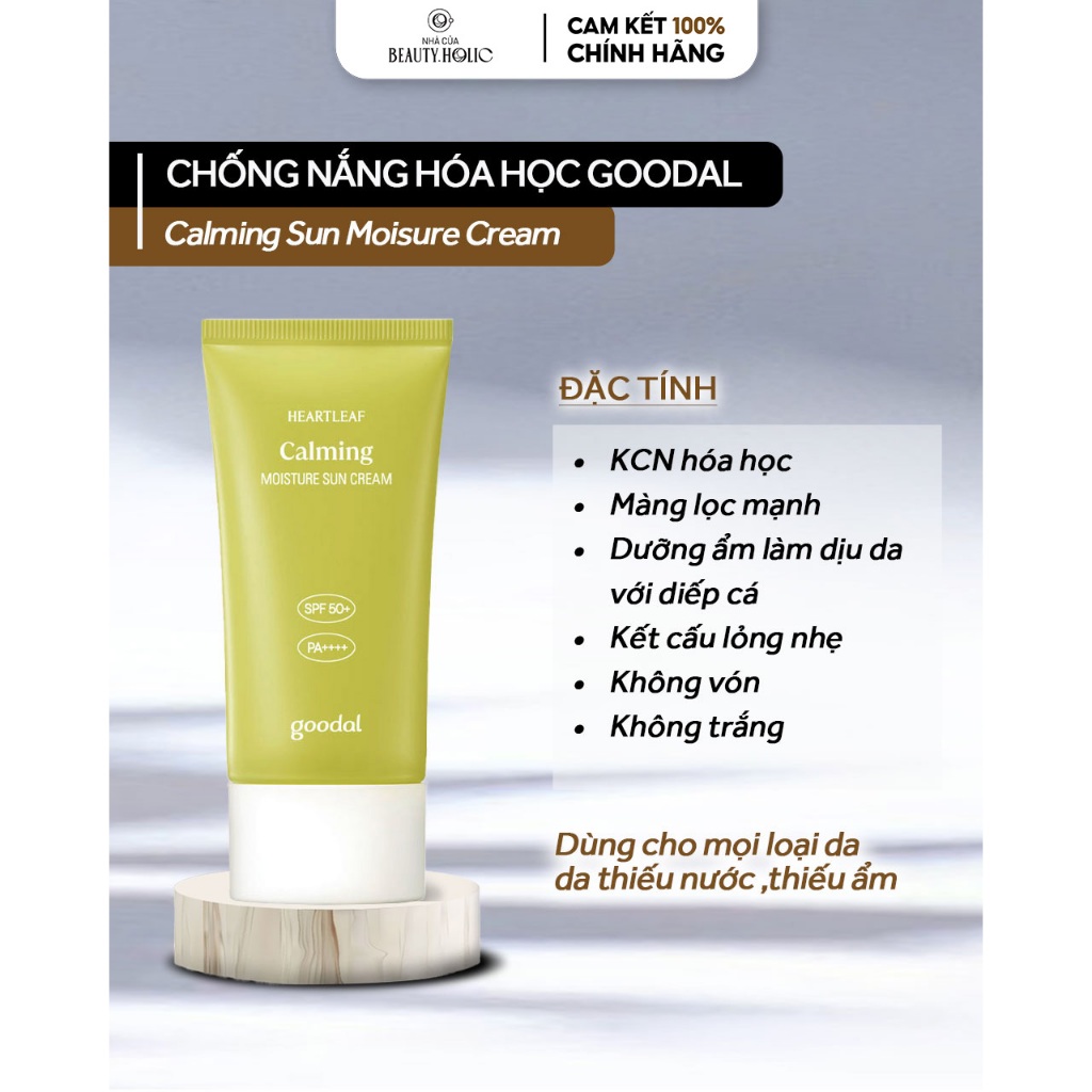 Kem chống nắng hoá học GOODAL HOUTTUYNIA CORDATA CALMING SUN CREAM SPF 50+ PA++++