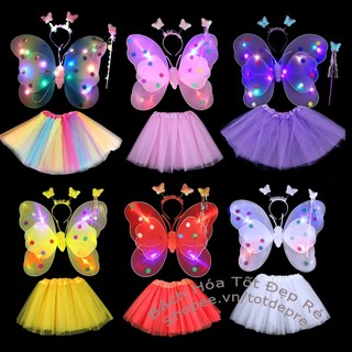 Đồ chơi cánh bướm kép CÓ ĐÈN kèm bờm gậy phép KHÔNG VÁY giá rẻ cho bé chơi Trung thu
