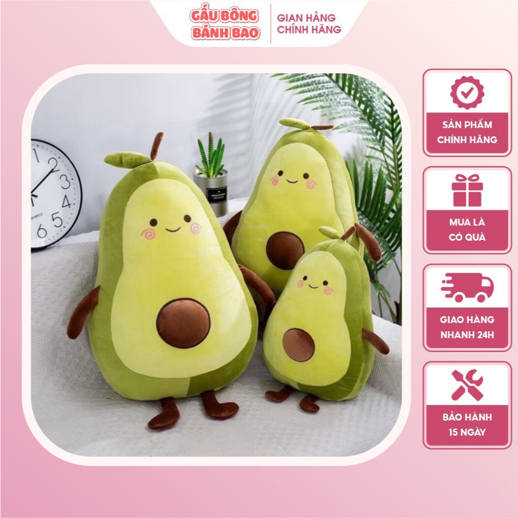 Gấu Bông Quả Bơ siêu đáng yêu cute cao cấp, thú nhồi bông, gối ôm cho bé Size 15cm-25cm-50cm