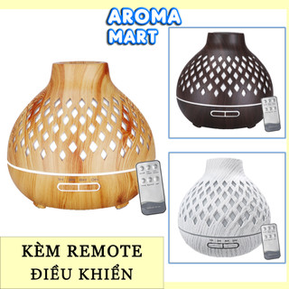 Máy xông tinh dầu Lồng đèn Caro dung tích lớn 550ml kèm Remote điều khiển AROMA Mart