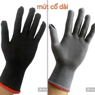 Lố 12 đôi găng tay sợi mút đen - xám / găng tay lao động